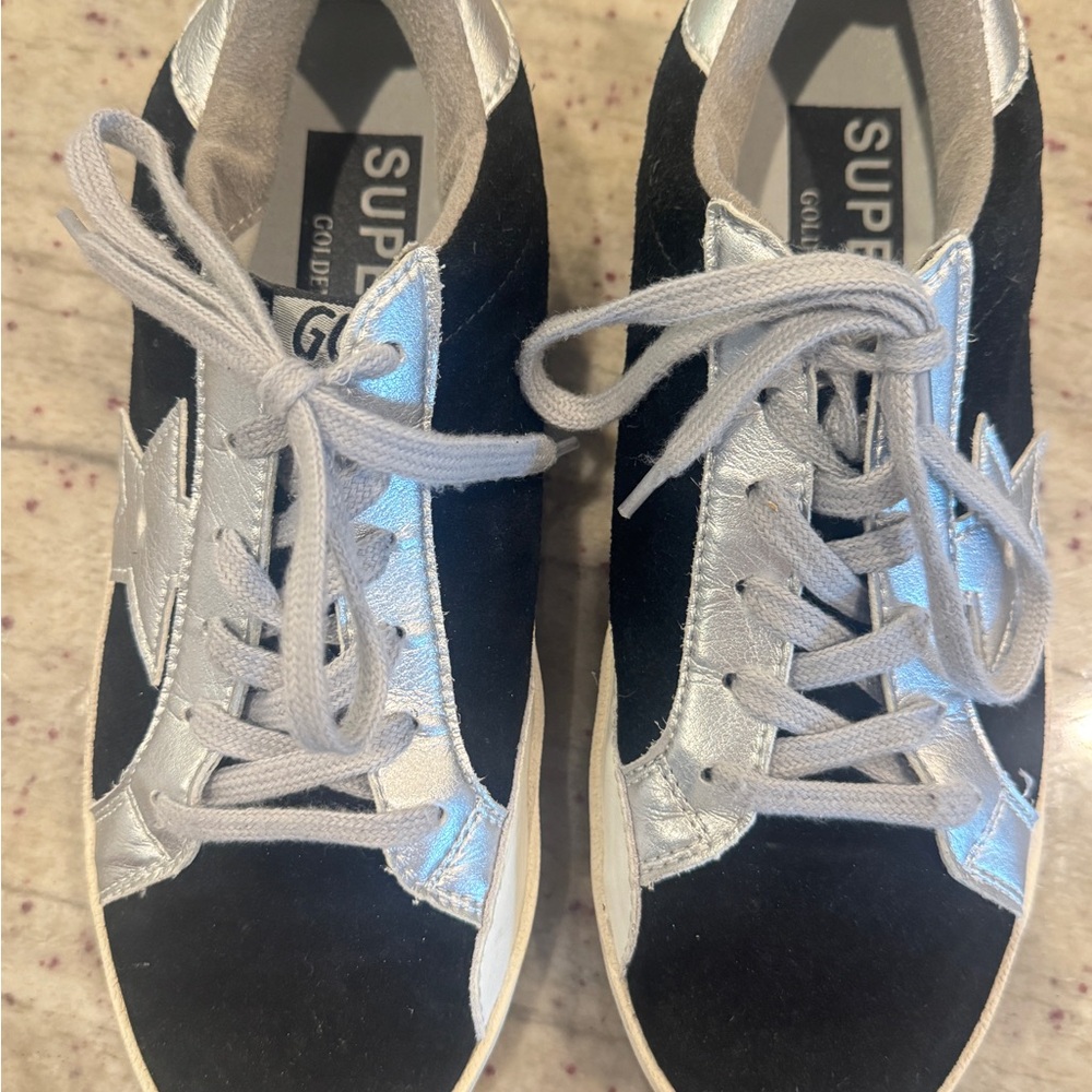 Golden Goose Black and Silver Lace-Up Sneakers